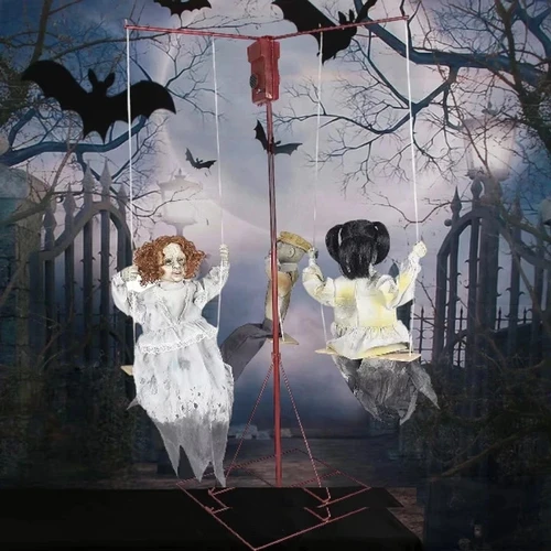 Animated Ghostly Go Round Victorian Dolls on Merry-go-round 36" Halloween Prop