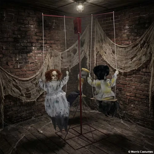 Animated Ghostly Go Round Victorian Dolls on Merry-go-round 36" Halloween Prop