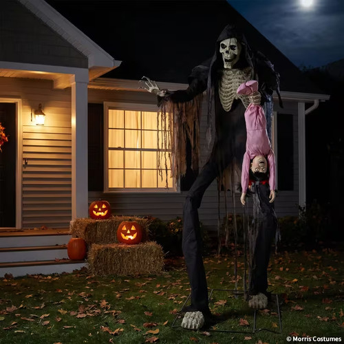 Life Size 7 Ft. Animated Towering Boogey Man w/ Child Halloween Prop