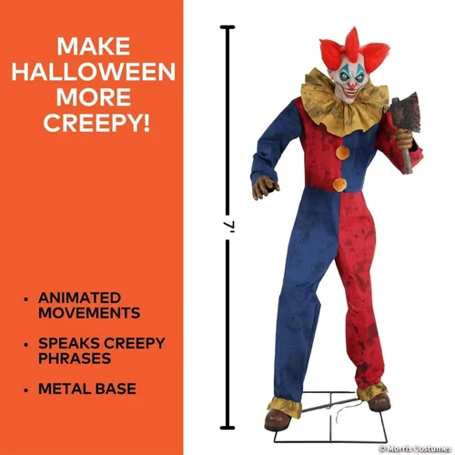 7.3 Ft. Animated The Axe-Wielding Circus Evil Clown Halloween Prop Decor