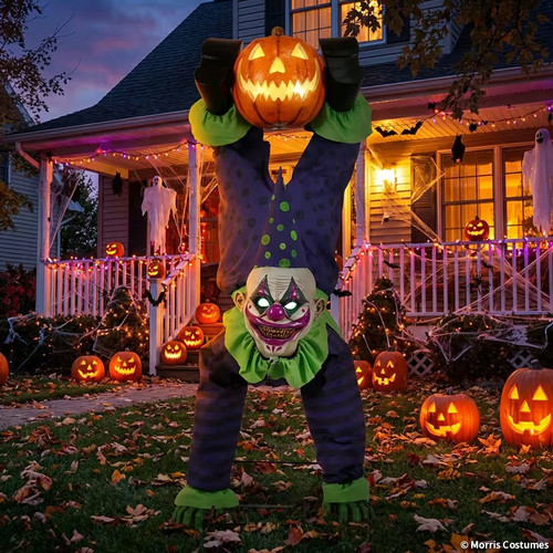 5 ft. Animated Light-Up Upside-Down Clown with Jack-O'-Lantern Halloween Pop Decoration
