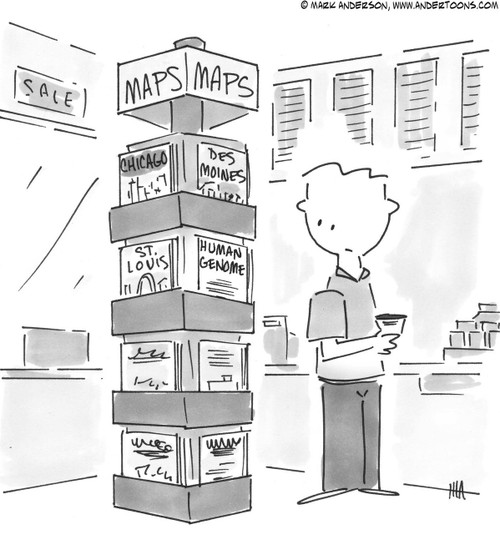 Map Cartoon # 1315 - (Map in rack reads 'Human Genome.')