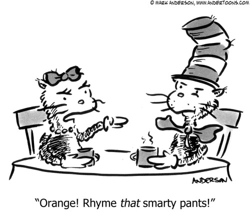 Book Cartoon # 6256 - Orange! Rhyme that smarty pants!