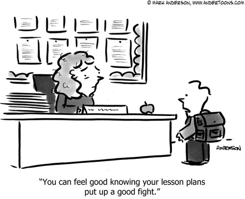 Education Cartoon # 6359 - You can feel good knowing your lesson plans put up a good fight.
