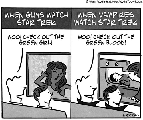 Vampire Cartoon # 6731 - When guys watch Star Trek versus when vampires watch Star Trek