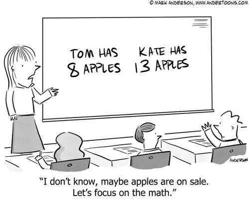 Math Cartoon # 7227 - I don't know, maybe apples are on sale. Let's focus on the math.