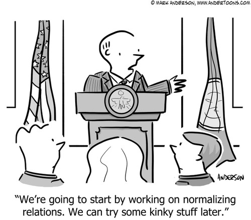 Government Cartoon # 7383 - We're going to start by working on normalizing relations. We can try some kinky stuff later.