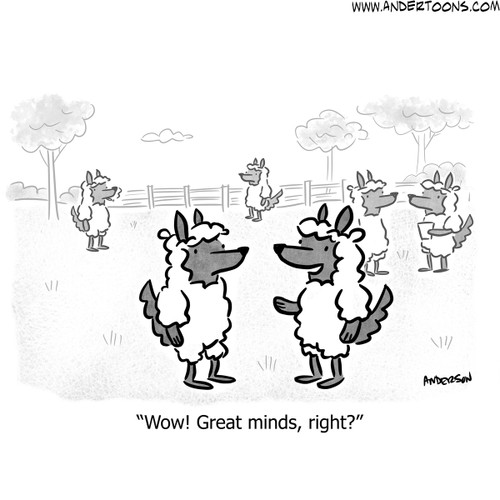 Wolf Cartoon #8615 - Wow! Great minds, right?