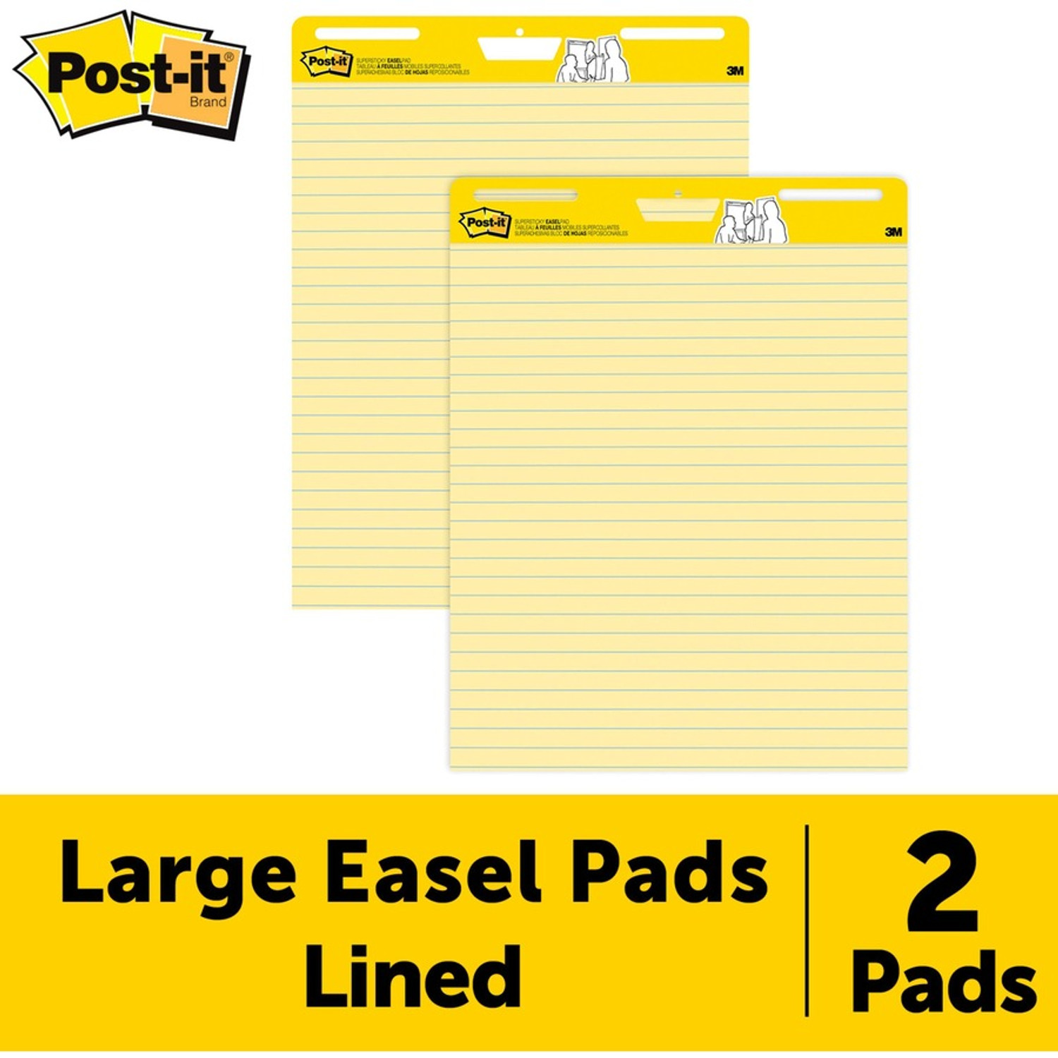 Post-it® Easel Pads Super Sticky Vertical-Orientation Self-Stick Easel Pad  Value Pack, Presentation Format (1.5 Rule), 25 x 30, Yellow, 30 Sheets,  4/Carton