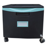Storex Single-Drawer Mobile Filing Cabinet, 1 Legal/Letter-Size File Drawer, Black/Teal, 14.75" x 18.25" x 12.75"