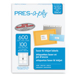 PRES-a-ply Labels, Laser Printers, 3.33 x 4, White, 6/Sheet, 100 Sheets/Box