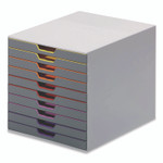 Durable VARICOLOR Stackable Plastic Drawer Box, 10 Drawers, Letter to Folio Size Files, 11" x 14" x 11.5", Gray