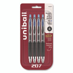 uniball Signo 207 Gel Pen, Retractable, Medium 0.7 mm, Blue Ink, Smoke/Black/Blue Barrel, 4/Pack