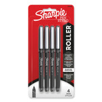 Sharpie Roller Professional Design Rollerball Pen, Stick, Fine 0.5 mm, Black Ink, Black Barrel, 4/Pack