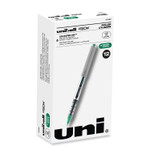 uniball VISION Rollerball Pen, Stick, Fine 0.7 mm, Green Ink, Silver/Green/Clear Barrel, Dozen