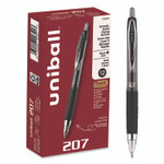 uniball Signo 207 Gel Pen, Retractable, Bold 1 mm, Black Ink, Smoke/Black Barrel, Dozen