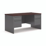 HON 38000 Series Double Pedestal Desk, 60" x 30" x 29.5", Mahogany/Charcoal