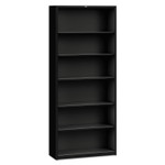HON Metal Bookcase, Six-Shelf, 34.5w x 12.63d x 81.13h, Black