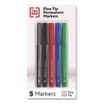 TRU RED Permanent Marker, Pen-Style, Fine Bullet Tip, Assorted Colors, 5/Pack