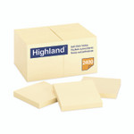 Highland Self-Stick Notes, 3" x 3", Yellow, 100 Sheets/Pad, 24 Pads/Pack