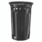 Global Industrial Outdoor Slatted Steel Trash Can, With Access Door, 36 gal, Steel Black