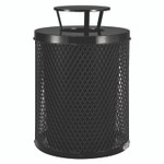 Global Industrial Outdoor Diamond Steel Trash Can, Rain Bonnet Lid, 36 gal, Black