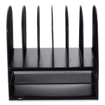 Safco Powered Onyx Desk Organizer with 2 Horizontal and 6 Upright Sections, Letter Size Files, 13.5 x 11.5 x 13, Black