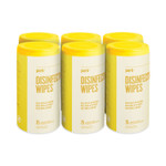 Perk Disinfecting Wipes, 7 x 8, Lemon, White, 75 Wipes/Canister, 6 Canisters/Carton