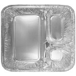 HFA Three-Compartment Oblong Food Container, 24 oz, 6.38 x 1.47 x 8, Silver, Aluminum, 500/Carton