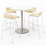 KFI Studios Pedestal Bistro Table with Four Natural Jive Series Barstools, Round, 36" Dia x 41h, Designer White