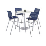 KFI Studios Pedestal Bistro Table with Four Navy Kool Series Barstools, Round, 36" Dia x 41h, Designer White KFI Studios Pedestal Bistro Table with Four Navy Kool Series Barstools, Round, 36" Dia x 41h, Designer White
