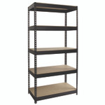 Alera Steel Shelving Unit with Particleboard Shelves, Five-Shelf, 36w x 18d x 72h, Steel, Black