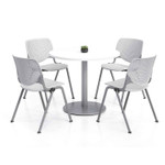 KFI Studios Pedestal Table with Four Light Gray Kool Series Chairs, Round, 36" Dia x 29h, Designer White