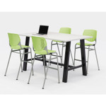 KFI Studios Midtown Bistro Dining Table with Four Lime Green Kool Barstools, 36 x 72 x 41, Designer White
