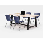 KFI Studios Midtown Dining Table with Four Navy Kool Series Chairs, 36 x 72 x 30, Kensington Maple