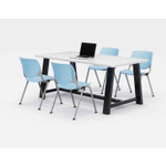 KFI Studios Midtown Dining Table with Four Sky Blue Kool Series Chairs, 36 x 72 x 30, Designer White KFI Studios Midtown Dining Table with Four Sky Blue Kool Series Chairs, 36 x 72 x 30, Designer White