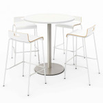 KFI Studios Pedestal Bistro Table with Four White Jive Series Barstools, Round, 36" Dia x 41h, Designer White KFI Studios Pedestal Bistro Table with Four White Jive Series Barstools, Round, 36" Dia x 41h, Designer White