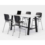 KFI Studios Midtown Bistro Dining Table with Four Black Kool Barstools, 36 x 72 x 41, Designer White KFI Studios Midtown Bistro Dining Table with Four Black Kool Barstools, 36 x 72 x 41, Designer White