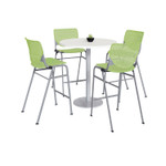 KFI Studios Pedestal Bistro Table with Four Lime Green Kool Series Barstools, Round, 36" Dia x 41h, Designer White