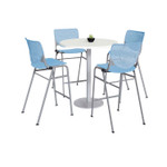 KFI Studios Pedestal Bistro Table with Four Sky Blue Kool Series Barstools, Round, 36" Dia x 41h, Designer White