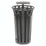 Global Industrial Outdoor Slatted Steel Trash Can, Rain Bonnet Lid, 24 gal, Black