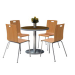 KFI Studios Pedestal Table with Four Natural Jive Series Chairs, Round, 36" Dia x 29h, Walnut KFI Studios Pedestal Table with Four Natural Jive Series Chairs, Round, 36" Dia x 29h, Walnut