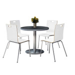 KFI Studios Pedestal Table with Four White Jive Series Chairs, Round, 36" Dia x 29h, Graphite Nebula