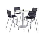 KFI Studios Pedestal Bistro Table with Four Black Kool Series Barstools, Round, 36" Dia x 41h, Designer White