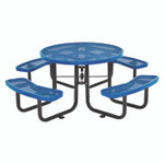 Global Industrial Expanded Steel Picnic Table, Round, 46" Dia x 29.5"h, Blue Top, Blue Base/Legs