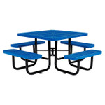 Global Industrial Perforated Steel Picnic Table, Square, 81 x 81 x 29.5, Blue Top, Blue Base/Legs