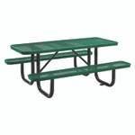 Global Industrial Expanded Steel Picnic Table, Rectangular, 72 x 62 x 29.5, Green Top, Green Base/Legs