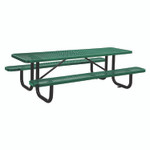 Global Industrial Expanded Steel Picnic Table, Rectangular, 96 x 62 x 29.5, Green Top, Green Base/Legs