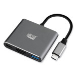 Adesso 3-in-1 USB-C Multi-Port TAA Compliant Docking Station, HDMI, USB-C, USB 3 A+PD, Black/Gray