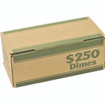 CONTROLTEK Dimes Coin Box, 1 Compartment, 15.5 x 19.25 x 4.5, Kraft/Green, 50/Pack
